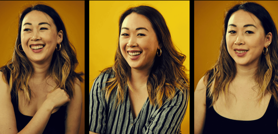 Three headshots of Yola Jean Lu from yolalucomedy.com